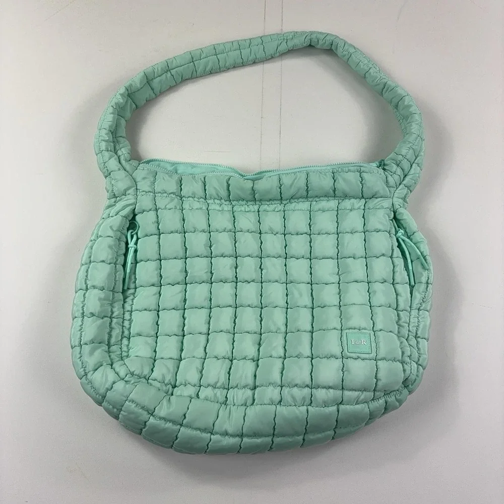 Iris & Rainbow Shoulder Bag Womens Large Green Quilted Puffer Zip Pockets